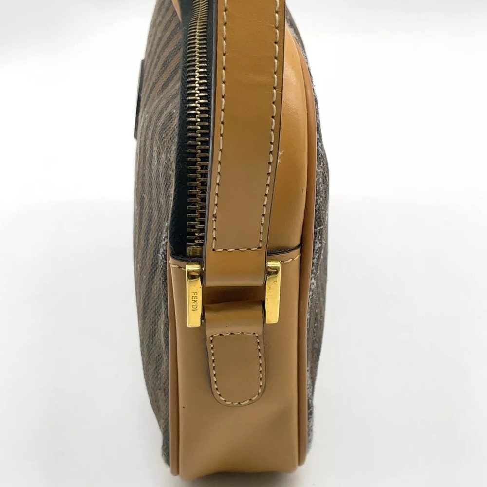 Auth Fendi Pequin Striped Canvas × Leather Beige Shoulder Bag - Picture 8 of 16